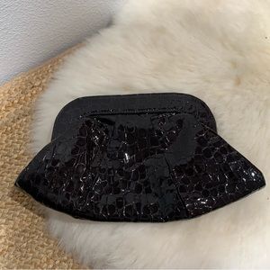 Lauren Merkin Black Croc Embossed Clutch